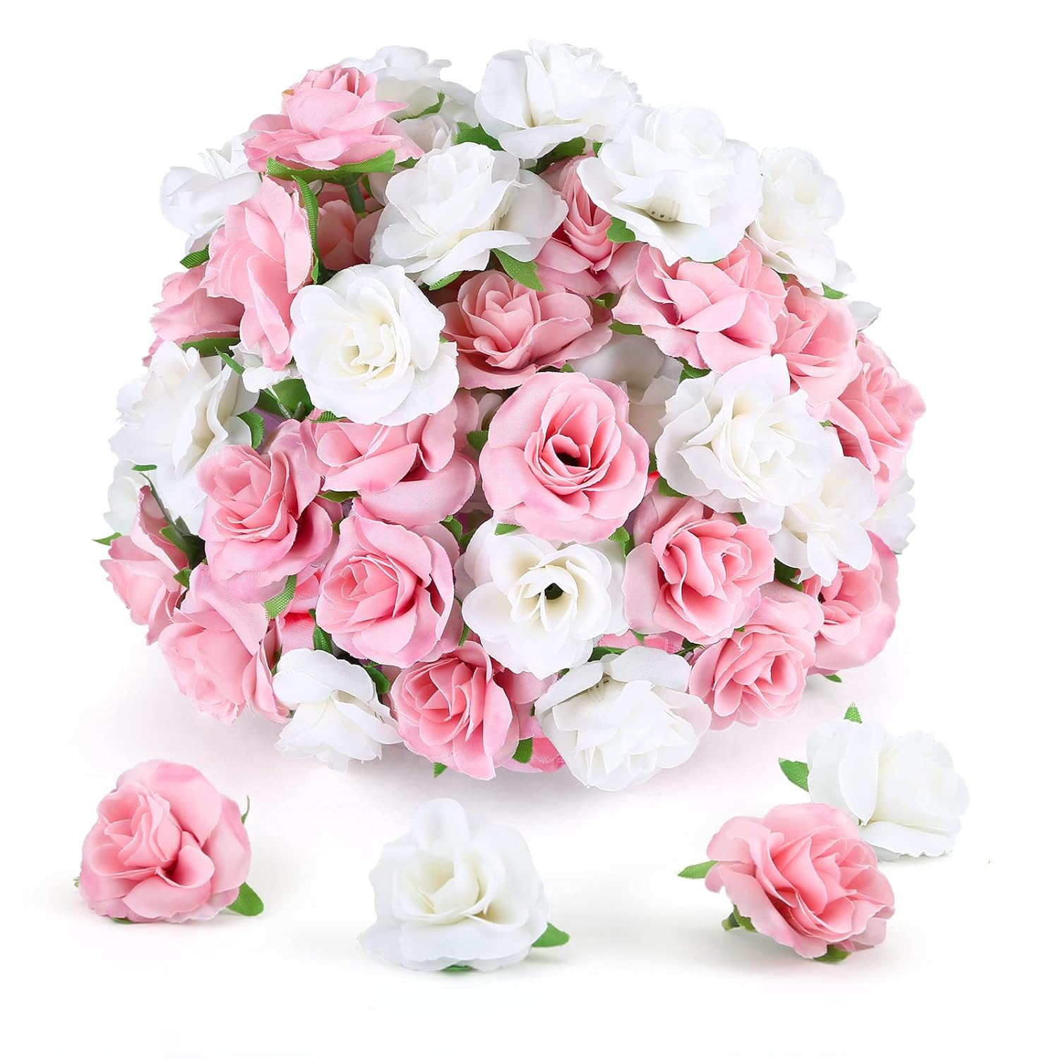 50Pcs Mini Roses Artificial Flower Heads, 1.6” Small Silk Fake Rose For Diy Wedding Bridal Shower Baby Shower Party Decoration (Pink And White)