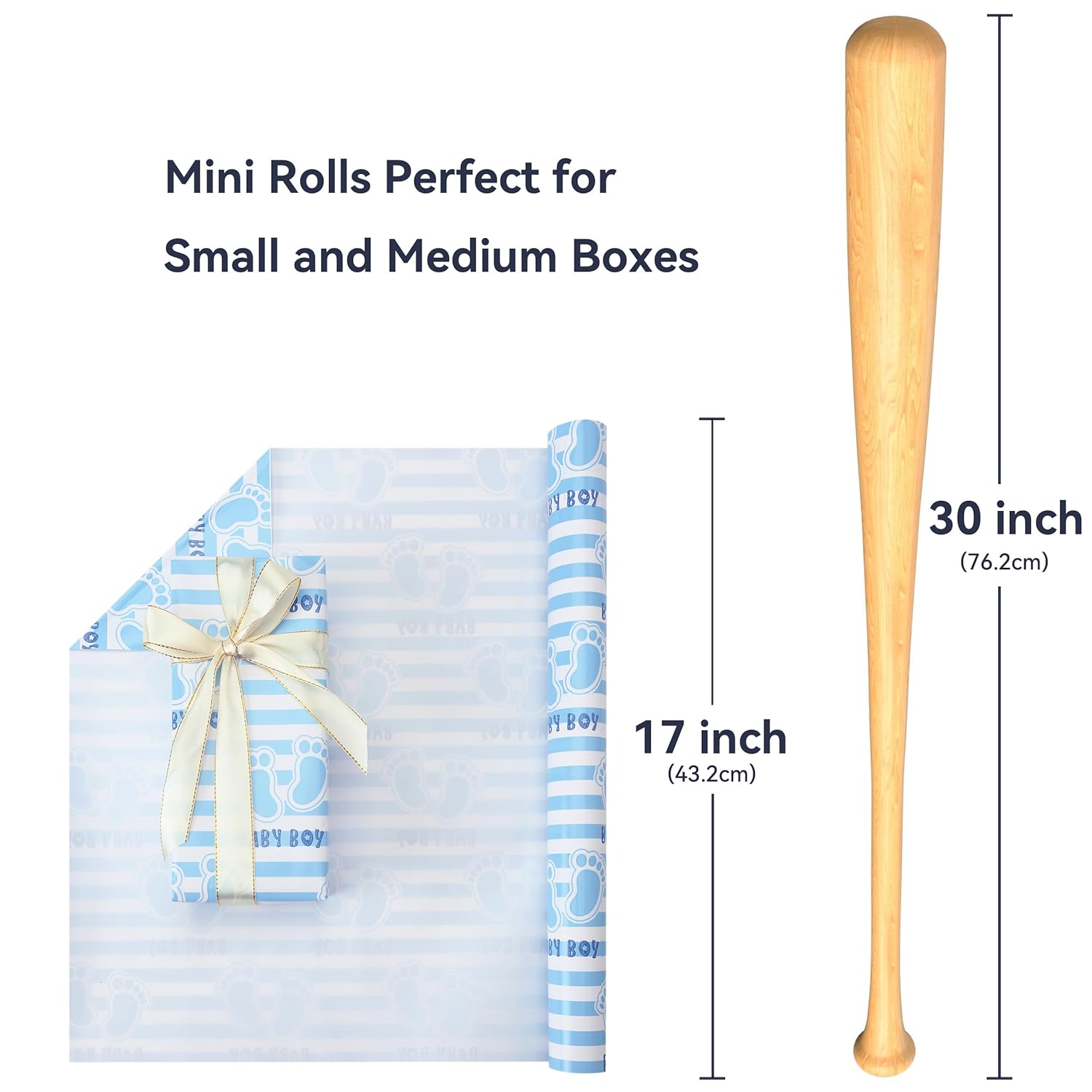 Blue Baby Wrapping Paper Roll-17 Inches X 32.8 Feet, Mini Roll, Footprints And Baby Boy Design Wrap Paper For Baby Shower, Boys' Birthday Party, Newborn, New Moms, Little One, 1St Baby, 1 Roll
