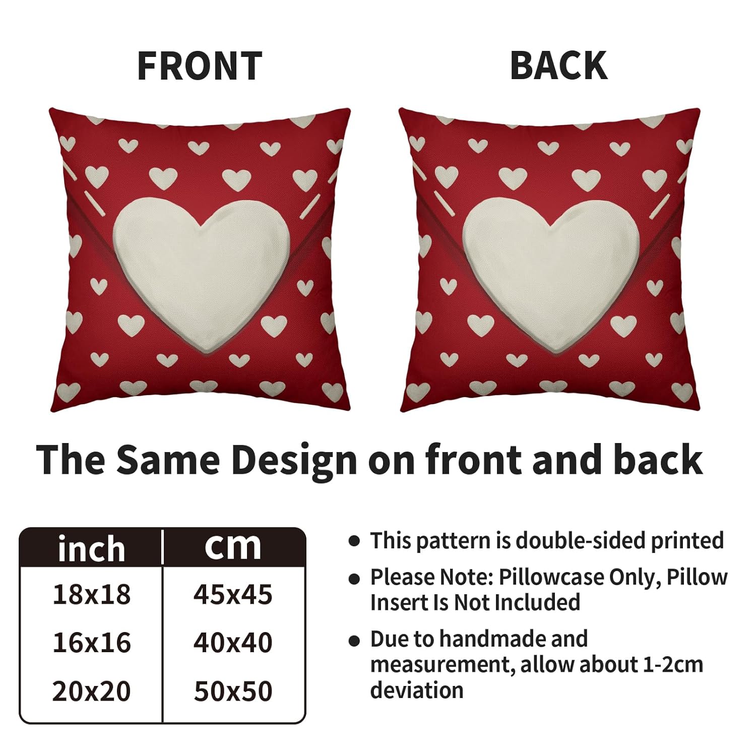 Red Valentines Pillow Covers 18X18 Set Of 2, Cream Heart Print Valentine'S Day Themed Love Holiday Throw Pillowcases Anniversary Decorative Outdoor Farmhouse Cushion Cases Couch Sofa Bed Decor