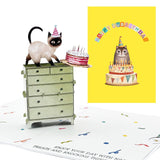Birthday Card, Funny Cat Birthday Card, Gifts For Cat Lovers, Cat Pop Up Card With Envelope And Removable Note Card, Cute Siamese Cat.
