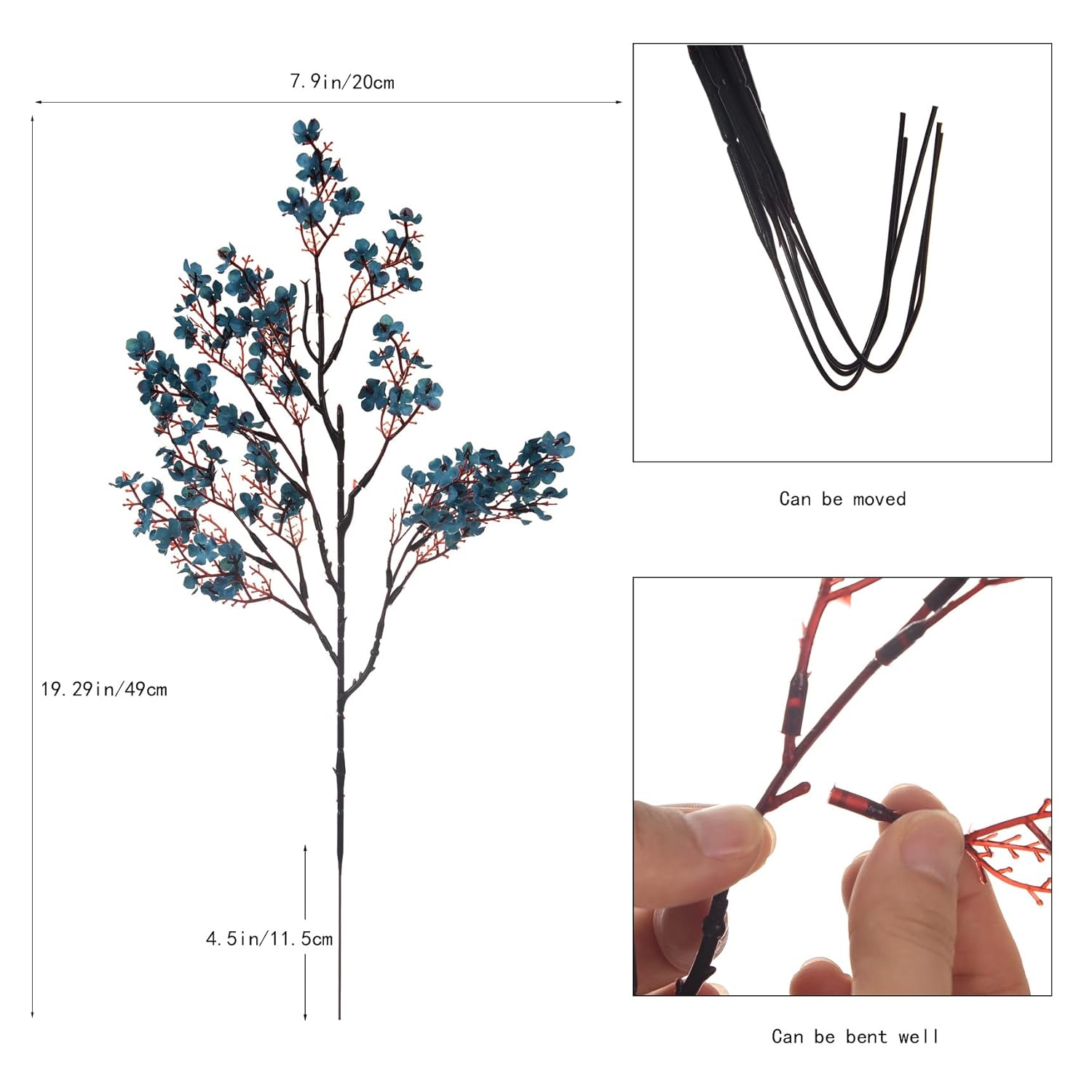 15Pcs Artificial Baby Breath Flowers Fake Silk Real Touch Diy Floral Bouquets Decor Wedding Party Decoration Arrangements-Teal Blue
