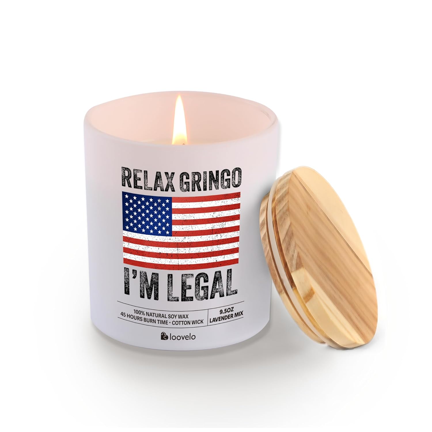 Relax Gringo I'M A New American Citizen Scented Candle Home Office Jar Candles Sage Floral Lavender Scent Soy Wax 9.5 Oz