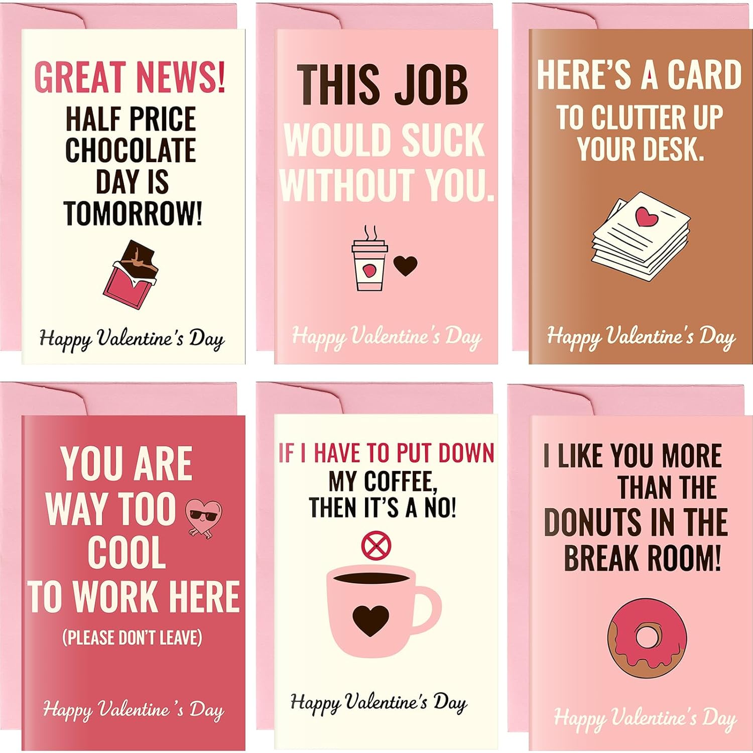 48 Pack Cards With Envelopes And Stickers 6 Elegant Designs For Party Supplies(Pink,Coworker Valentines Day Style)