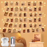 33FT Photo Clip String Lights 100 LED Battery Operated Fairy Lights with Remote 50 Clear Clips 8 Modes for Bedroom Wall Decor