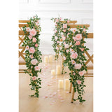 4Pcs Pink & Sage Green Hanging Flowers Garland Wedding Chair Decorations Aisle Pew Floral Swag Artificial Flowers For Ceremony Chair Back Floral Decor Reception Church Party