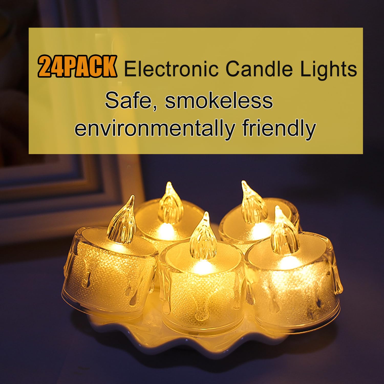 24 Pack Flameless Tea Lights Candles Battery Operated, Crystal Led Tealight Candles,Votive Electric Fake Candles For Valentines Wedding Diwali Christmas Decorations