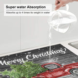 Farm Rustic Vintage Retro Old Merry Christmas Red Truck Drying Mat 16X18 Inch For Kitchen Counter Drying Mats Dish For Kitchen Counter Easy Clean Kitchen