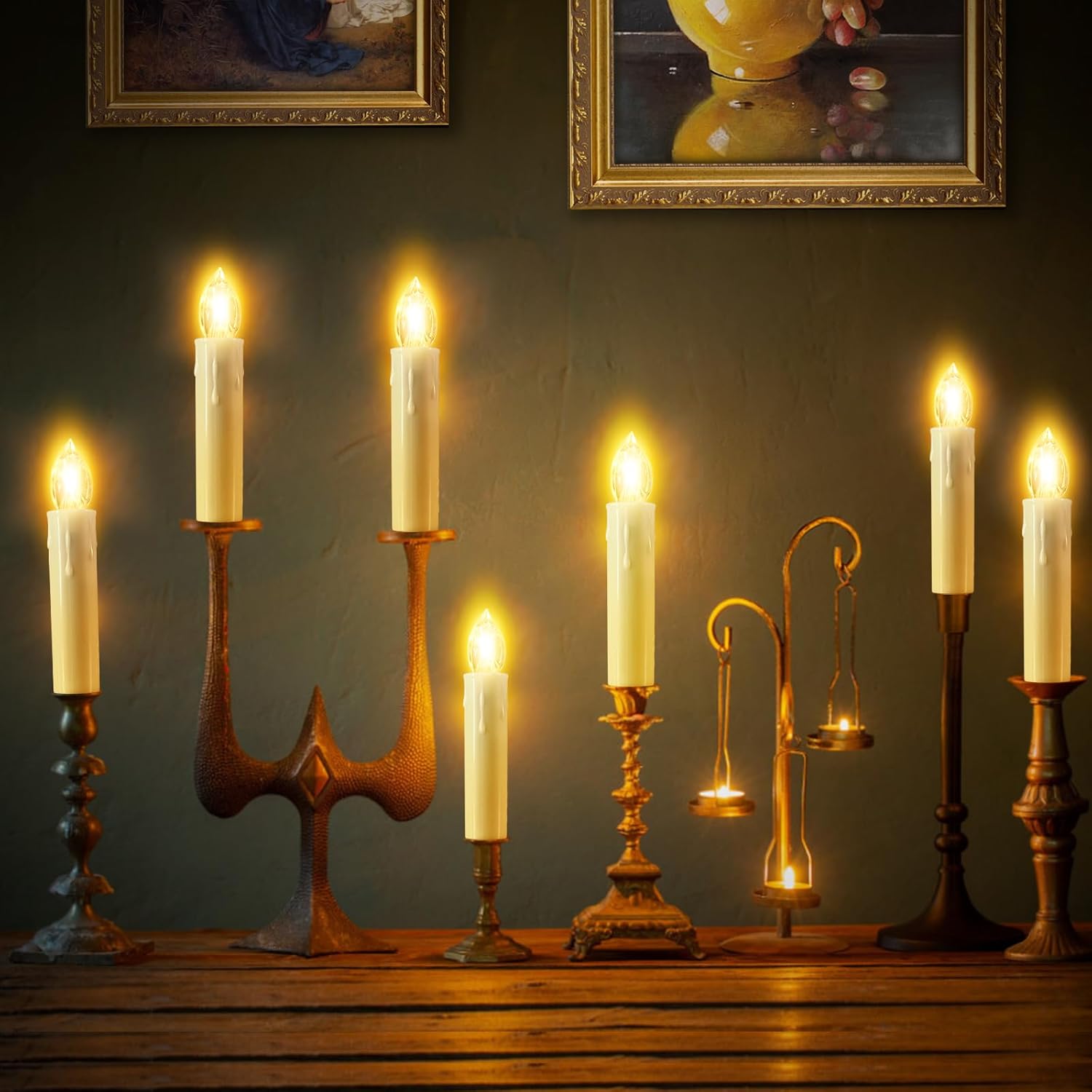 Flameless Christmas Trees Candles, 12Pcs Led Flickering Lights Battery Operated Candlesticks With Remote Timer/Clips, Warm White Window Taper Candles For Home Wedding Halloween Birthday Decor