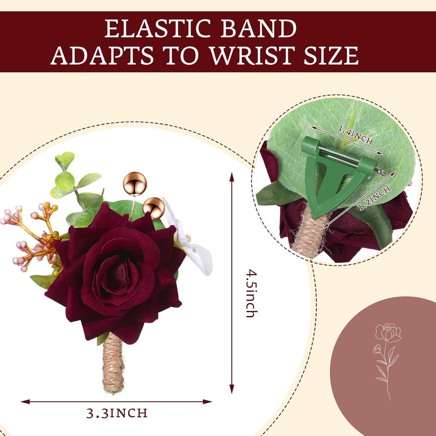 12 Pcs Boutonniere For Men Wedding Flower Boutonniere Rose Corsage Set With Pin For Groom Groomsmen Prom Western Wedding Anniversary Dinner Fall Party Decor(Burgundy)
