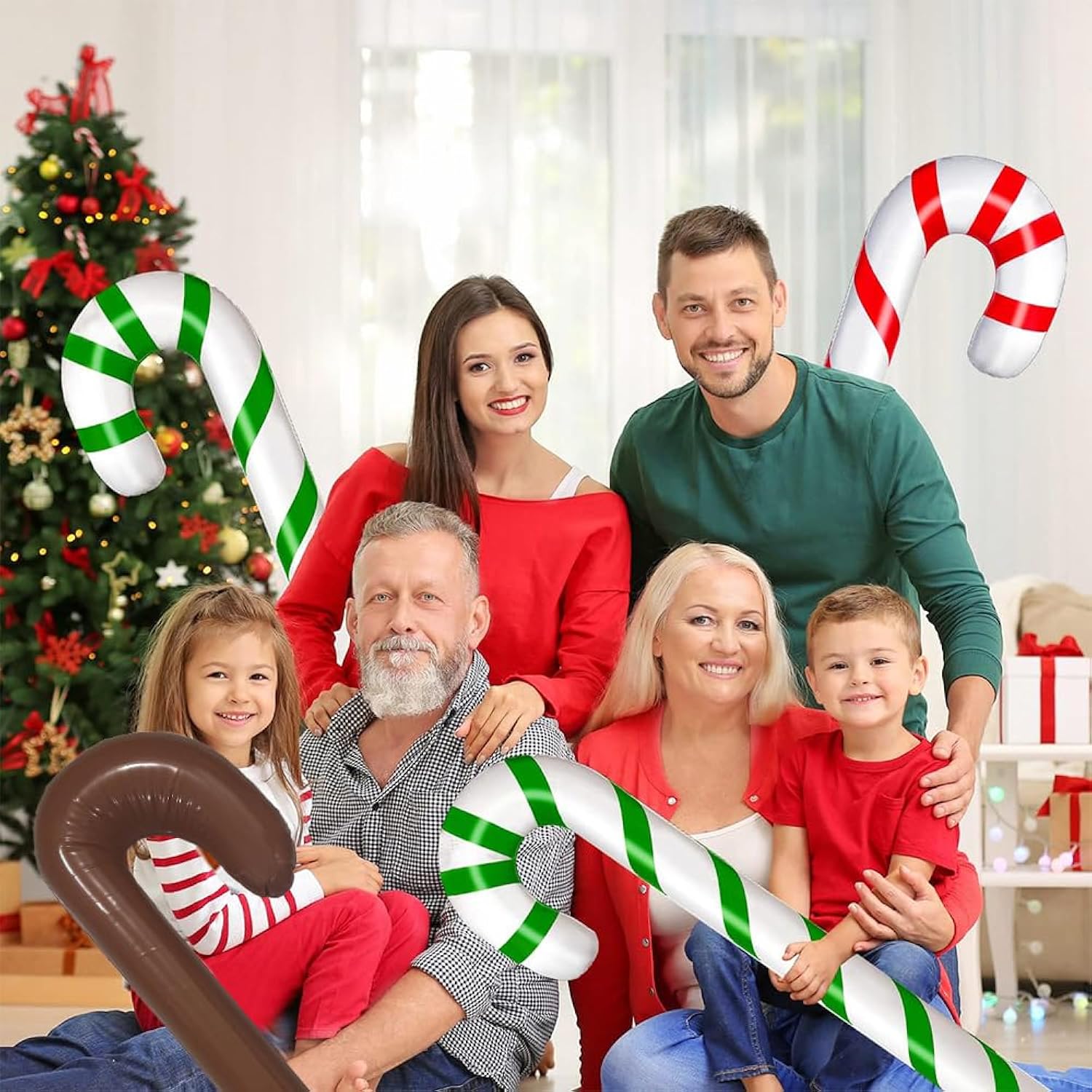 6Pcs Inflatable Candy Canes For Christmas Decorations,35 Inch Plastic Inflatable Candy Cane Balloons For Party Decoratio