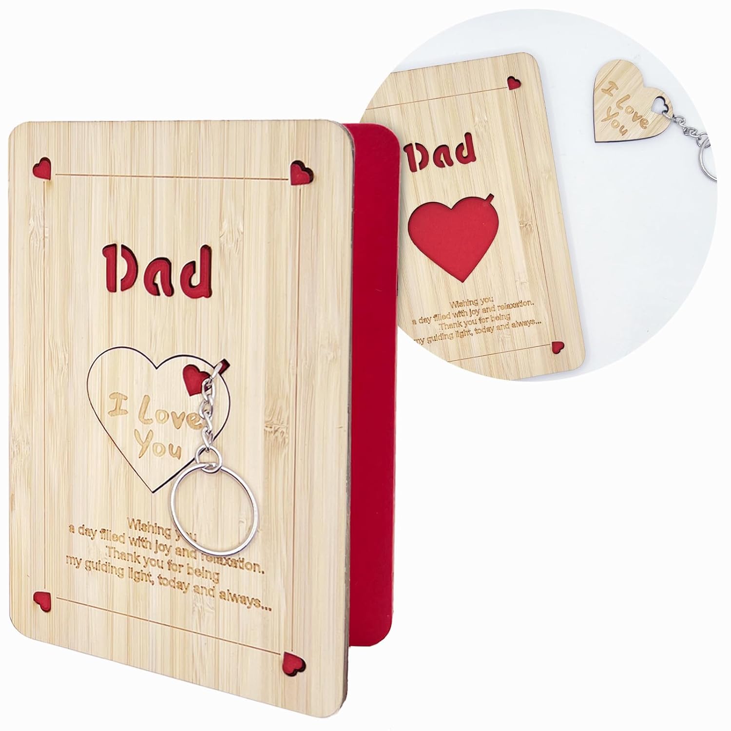 Happy Fathers Day Cards,Keyring Set,Handmade Wooden Greeting Cards With Display Stand,Wooden Thankyou Card,Father'S Day Card For Dad