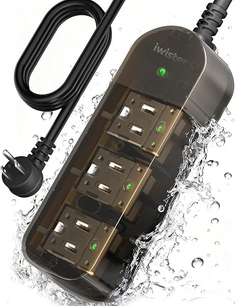 Outdoor Weatherproof Power Strip 3 Outlets 5FT Extension Cord IPX6 Waterproof Wall Mount