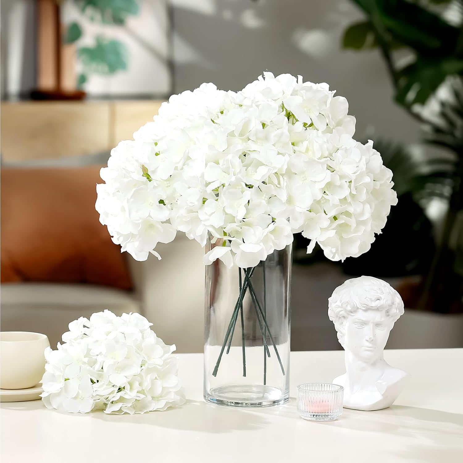 10Pcs Hydrangea Artificial Flowers, Faux White Flowers For Wedding Centerpieces, Diy Bouquets, Bridal Shower, Floral Decor Home Decoration With Stems (Vase Not Included)