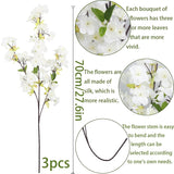 3 Pcs Cherry Blossom Branches For Vase Long Stems Artificial Flowers Spring Summer Decor White Faux Silk Cherry Blossom Branches For Home Wedding Party Table Centerpieces