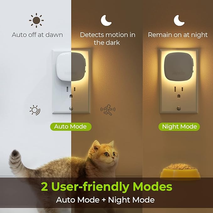 2 Pack Plug In LED Night Lights Motion Sensor Dusk to Dawn Dimmable Warm White