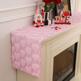 Valentines Tbale Runner 13X48 Inch Soft Plush Faux Fur Jacquard Pink Heart Table Runner, Seasonal Kitchen Dining Table Valentine'S Day Decoration For Home Party Decor Zr004B48