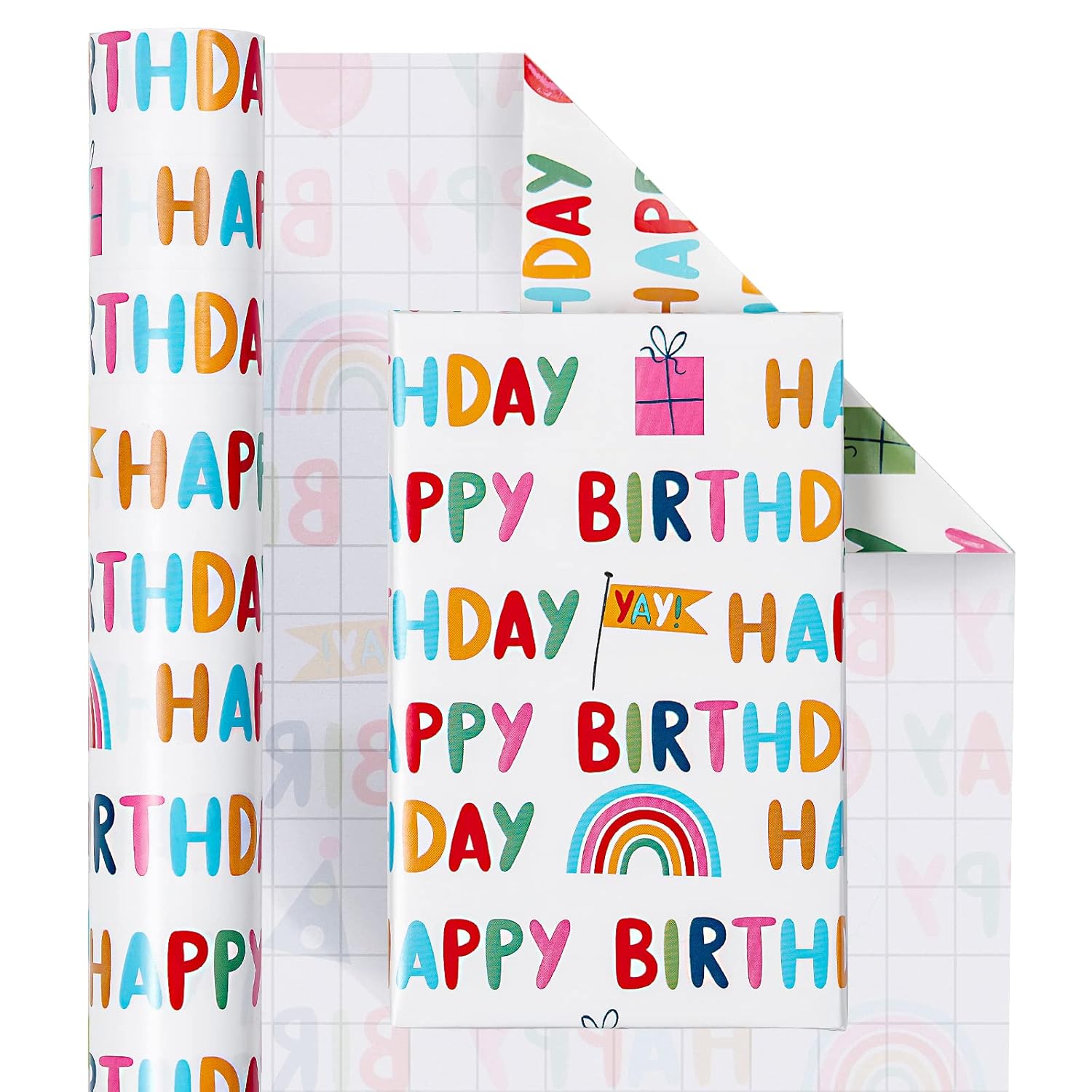 30 Inch Birthday Wrapping Paper Roll - Happy Birthday Wrapping Paper For Holiday, Party, Baby Shower - 30 Inch X 33 Feet