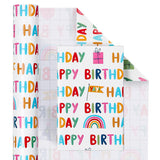 30 Inch Birthday Wrapping Paper Roll - Happy Birthday Wrapping Paper For Holiday, Party, Baby Shower - 30 Inch X 33 Feet