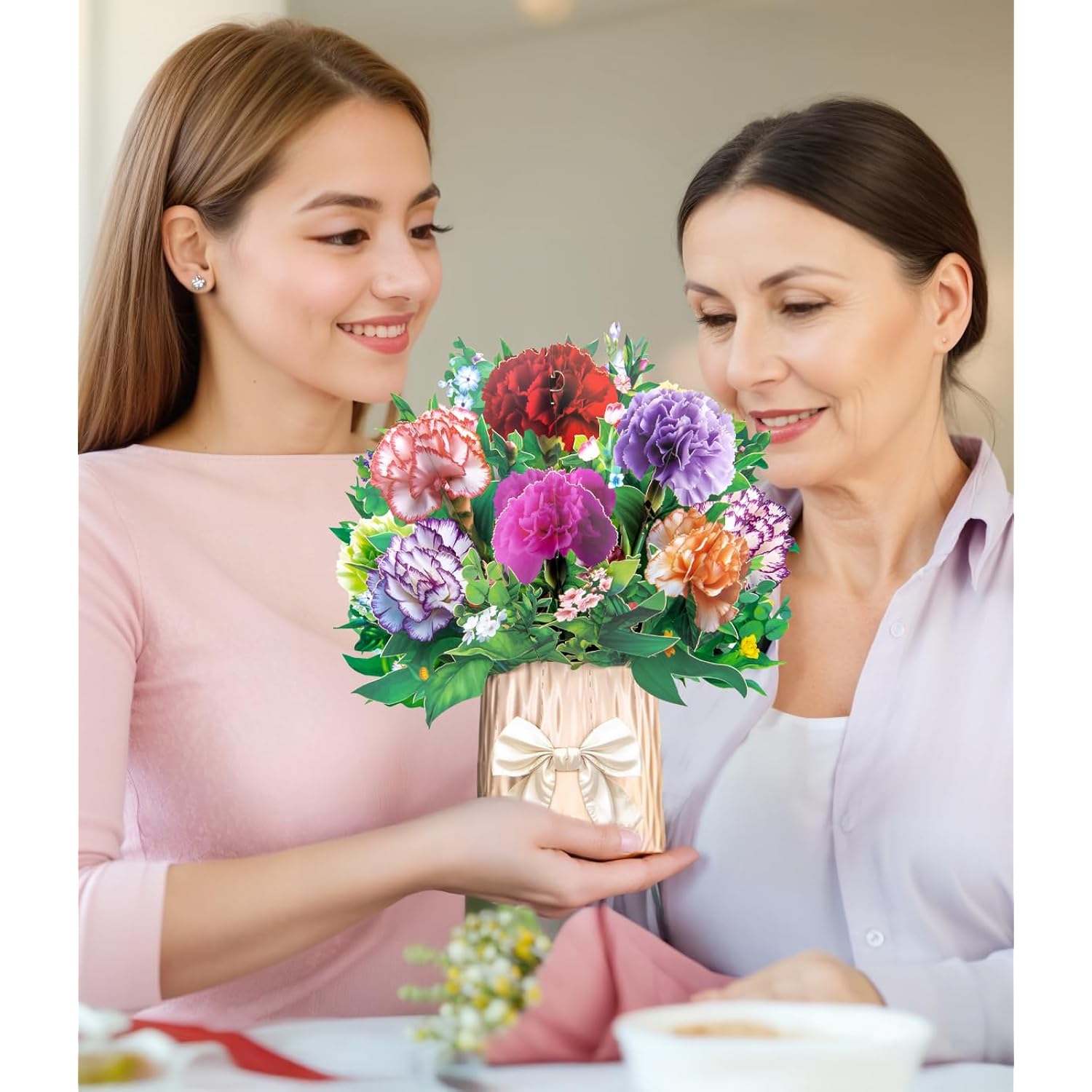 3D Pop-Up Card With Colorful Carnation Bouquet - Papar Crafted Flower Card - Elegant Greeting Card For Mother’S Day, Birthdays, Anniversaries, Weddings, Or Thank You – Includes Envelopes & Note Card