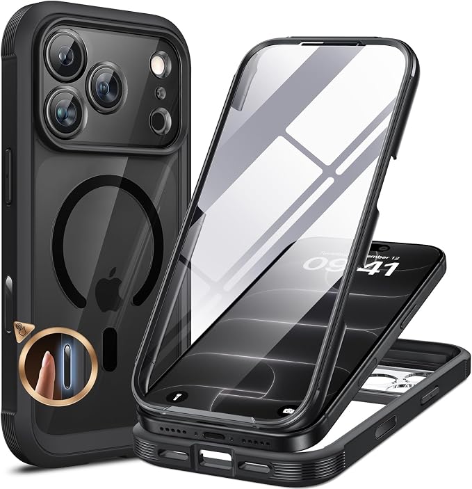 Magnetic Case for iPhone 18 Pro 6.3 Inch Full Body Protection Black Cover