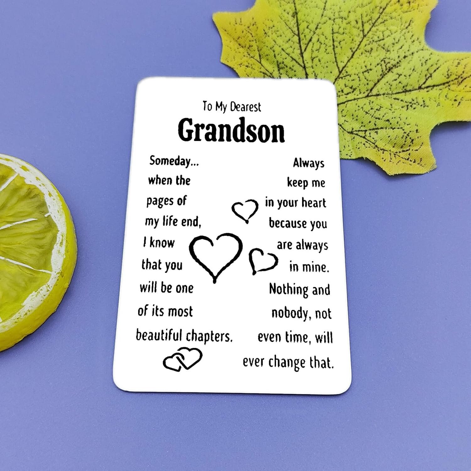 Grandson Birthday Graduation Christmas Thanksgiving Wedding Gift Engraved Wallet Insert Card, Silver, 55X86Mm