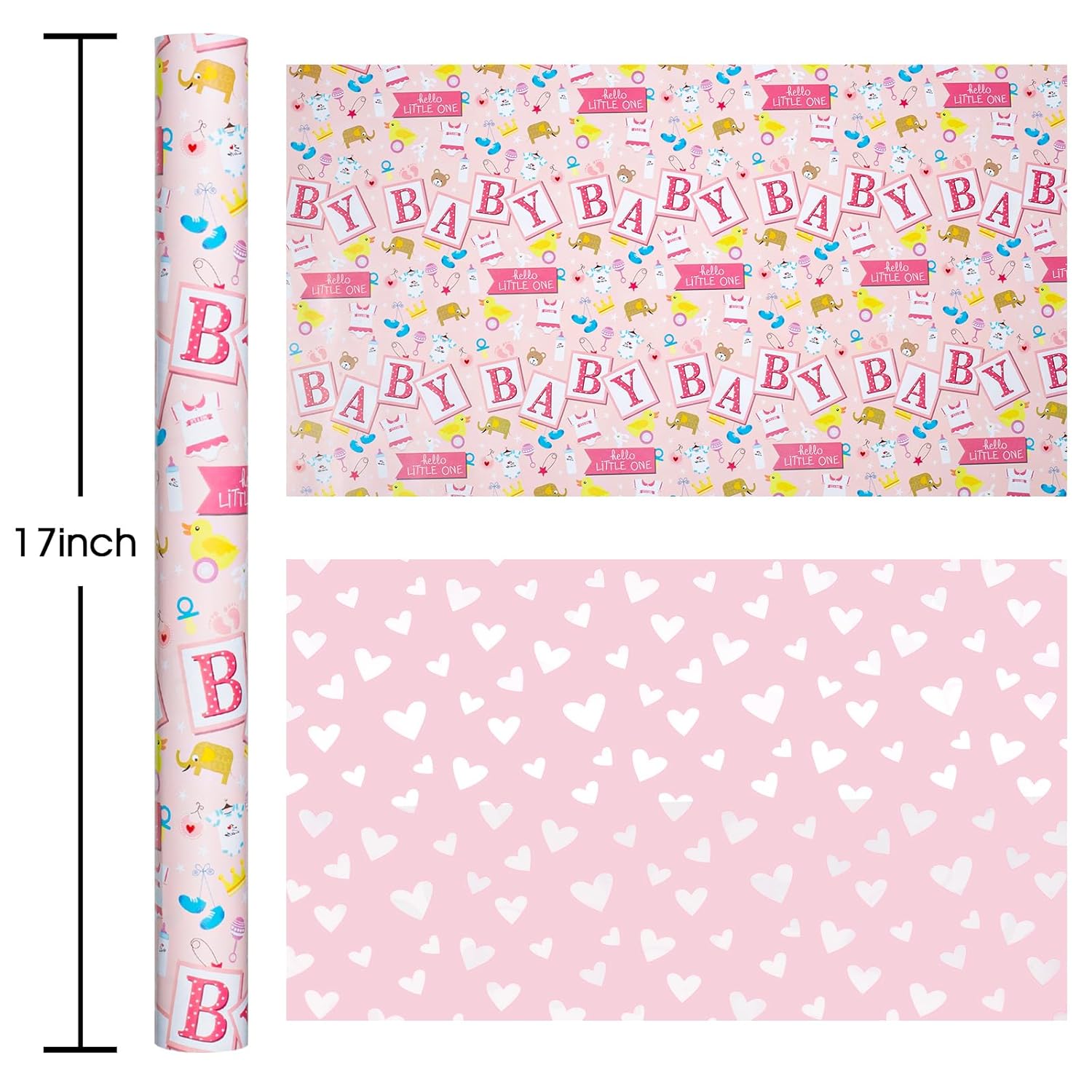 Colorful Wrapping Paper Roll - Happy Birthday Wrapping Paper For Baby - 17 In X 16.5 Ft - Foil Lettering & Candles Wrapping Paper For Baby Shower, Party