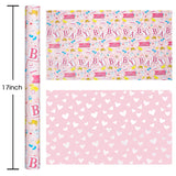Pink Baby Shower Wrapping Paper Roll, 17 In X 32.8 Ft(46.5 Sq.Ft.Ttl.) Baby Design Gift Wrap With Pink Heart Reverse For Baby Shower, Baby Girl Birthday, Gender Reveal, Newborn Celebrations