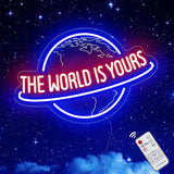 The World Is Yours Neon Sign Dimmable Planet LED Wall Light USB Powered for Man Cave Bar Game Room Decor