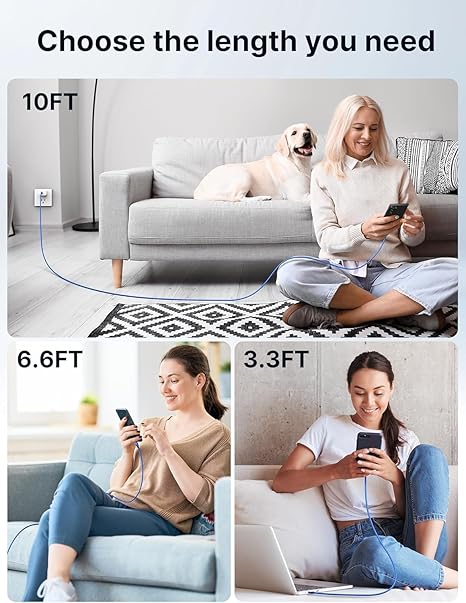 3 Pack USB A to USB C Fast Charging Cable Set 10FT 6.6FT 3.3FT for iPhone 17 16 Samsung Galaxy S23 S22 Blue