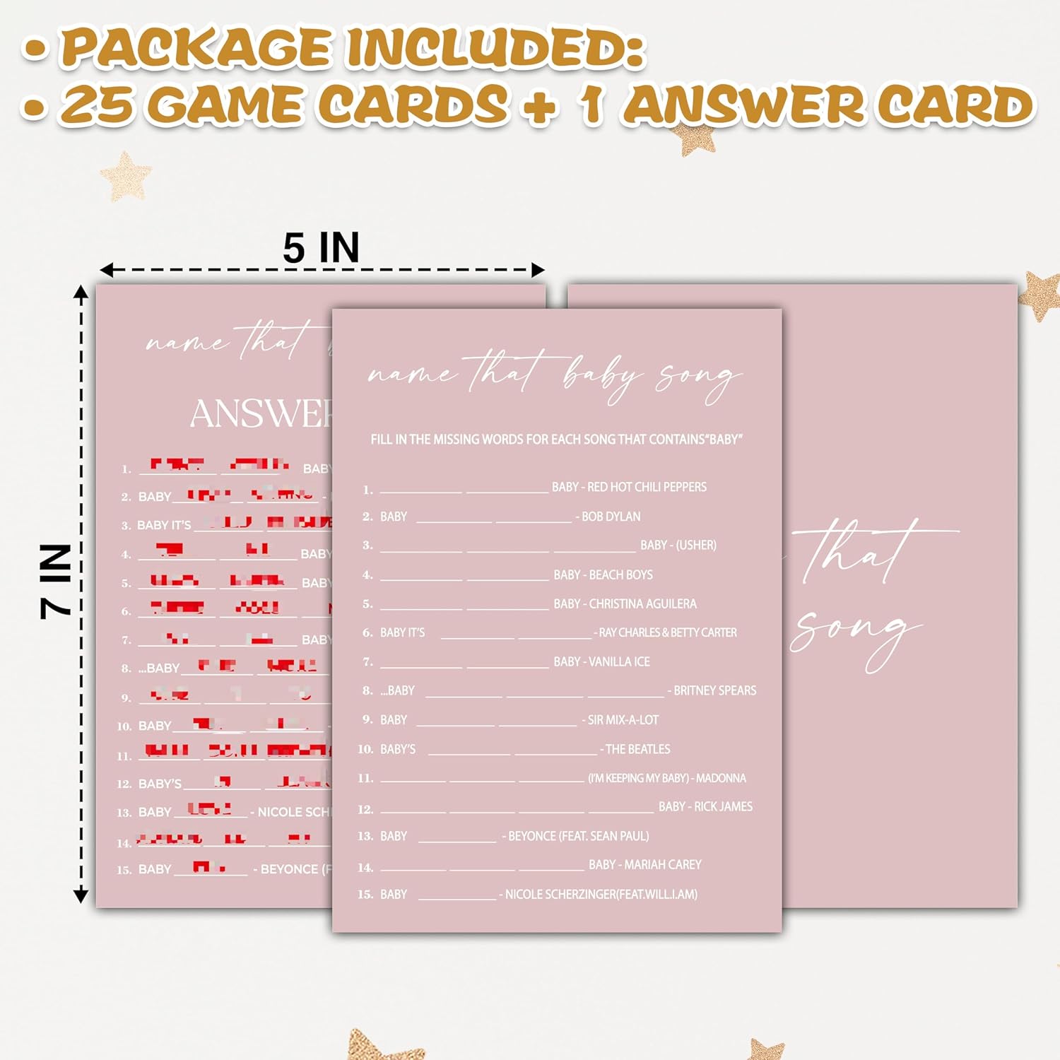 Blush Pink Baby Shower Game, Name That Baby Song Baby Shower Game Cards, Gender Reveal Party Game, Baby Shower Party Activities & Decorations -1 Answer Card & 25 Game Cards(B08)