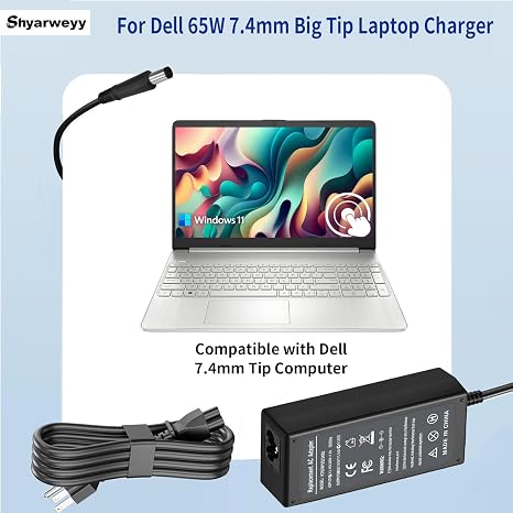 Dell 65W 7.4mm Big Tip Laptop Charger AC Power Adapter for LA65NS2-01