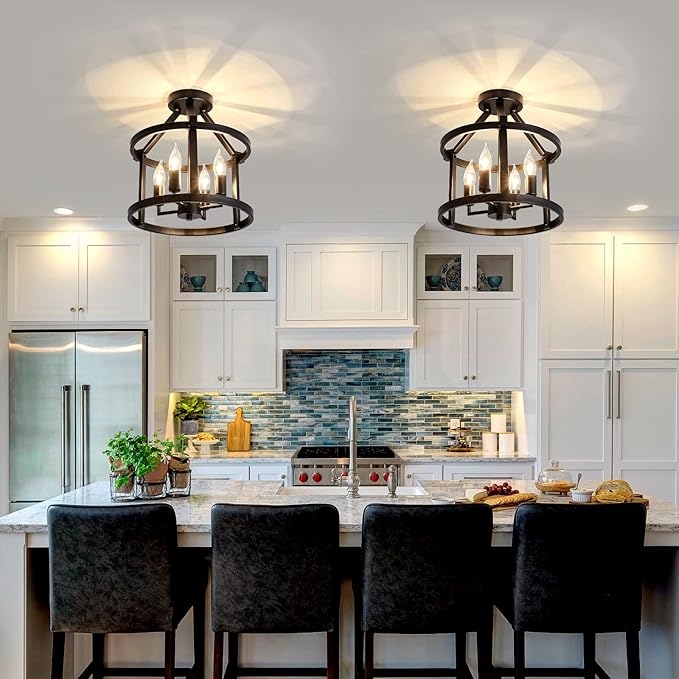2 Pack Semi Flush Mount Ceiling Lights Farmhouse Black Metal Chandelier Fixtures