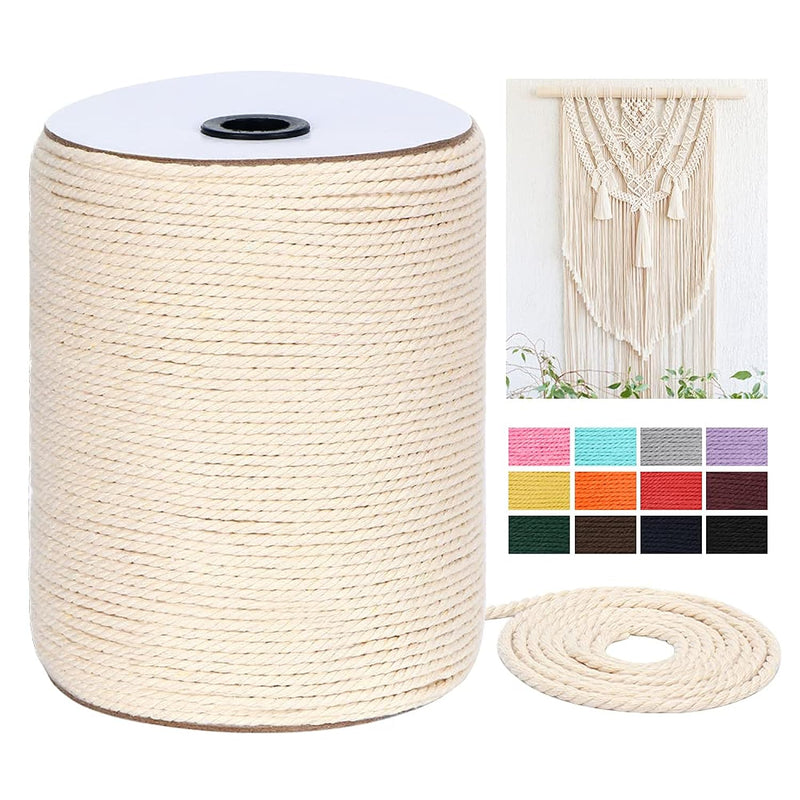 Macrame Cord 4Mm X 328Yards(984Feet),Natural Cotton Macrame Rope - 3 Strands T