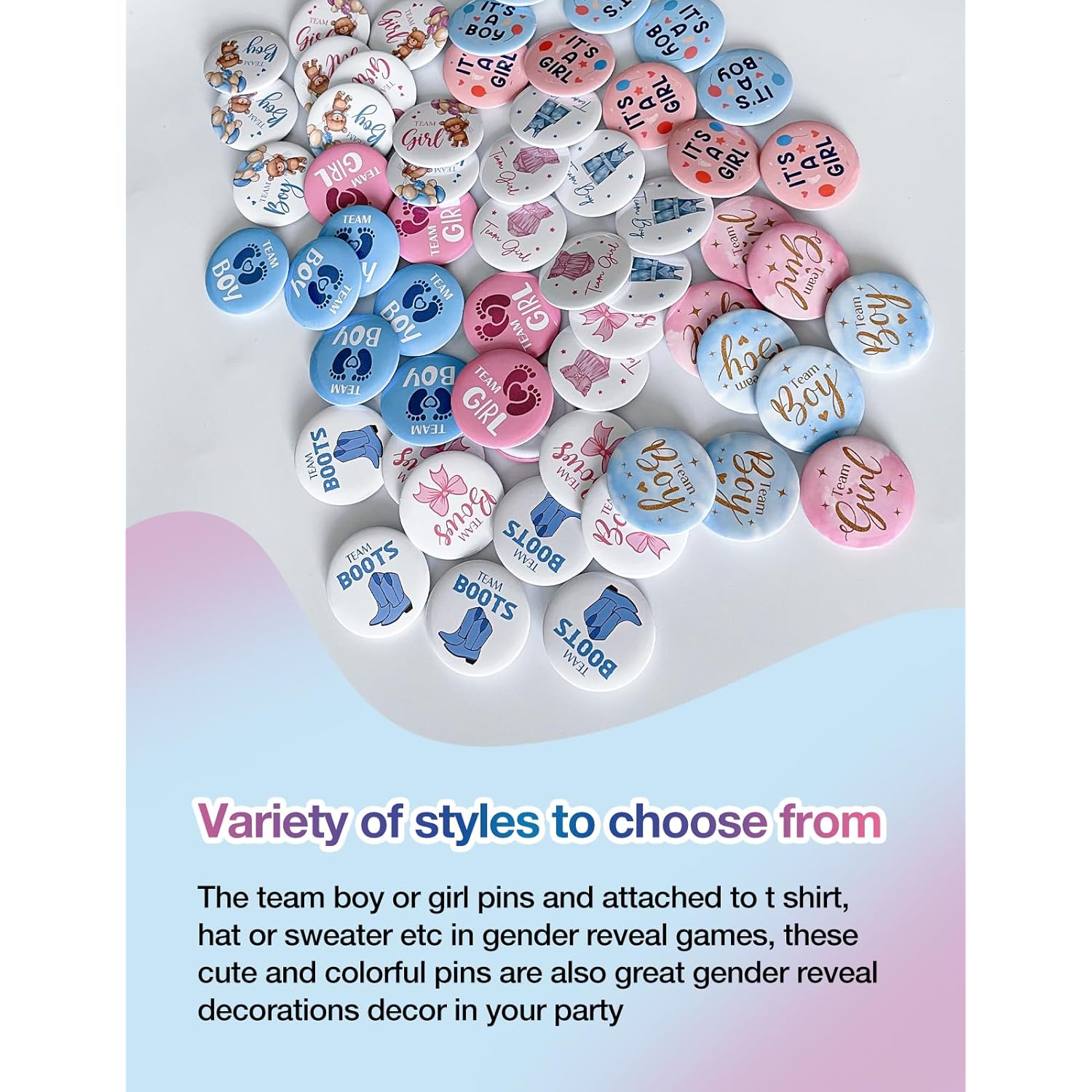 40 Pcs Gender Reveal Button Pins, Boy Or Girl Pins, Pink And Blue Baby Shower Party Baby Clothes Buttons Badges, For Party Game Supplies
