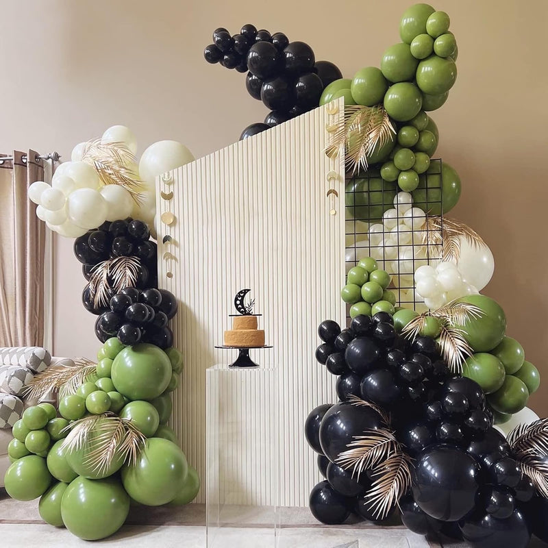 Olive Green Black Balloon Garland Arch Kit 220Pcs Balloon Kit For Anni