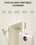 10000mAh Portable Power Bank with Built In Cables and AC Wall Plug USB C Fast Charger