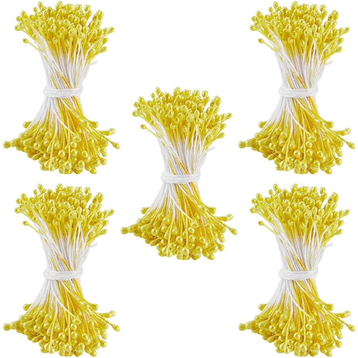 1200Pcs 0.12 Inch Flower Stamens Artificial Flower Small Stamens Plastic Pearl Yellow Floral Stamen Double Head Pollens Core For Flower Hairpin Jewelry Making Accessories Supplies Diy Craft