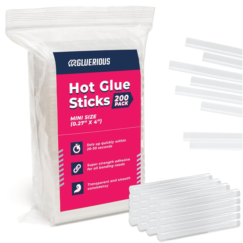 Mini Hot Glue Sticks For Glue Gun, 200Pcs Bulk Pack 4" Long X .27" Diameter Sm