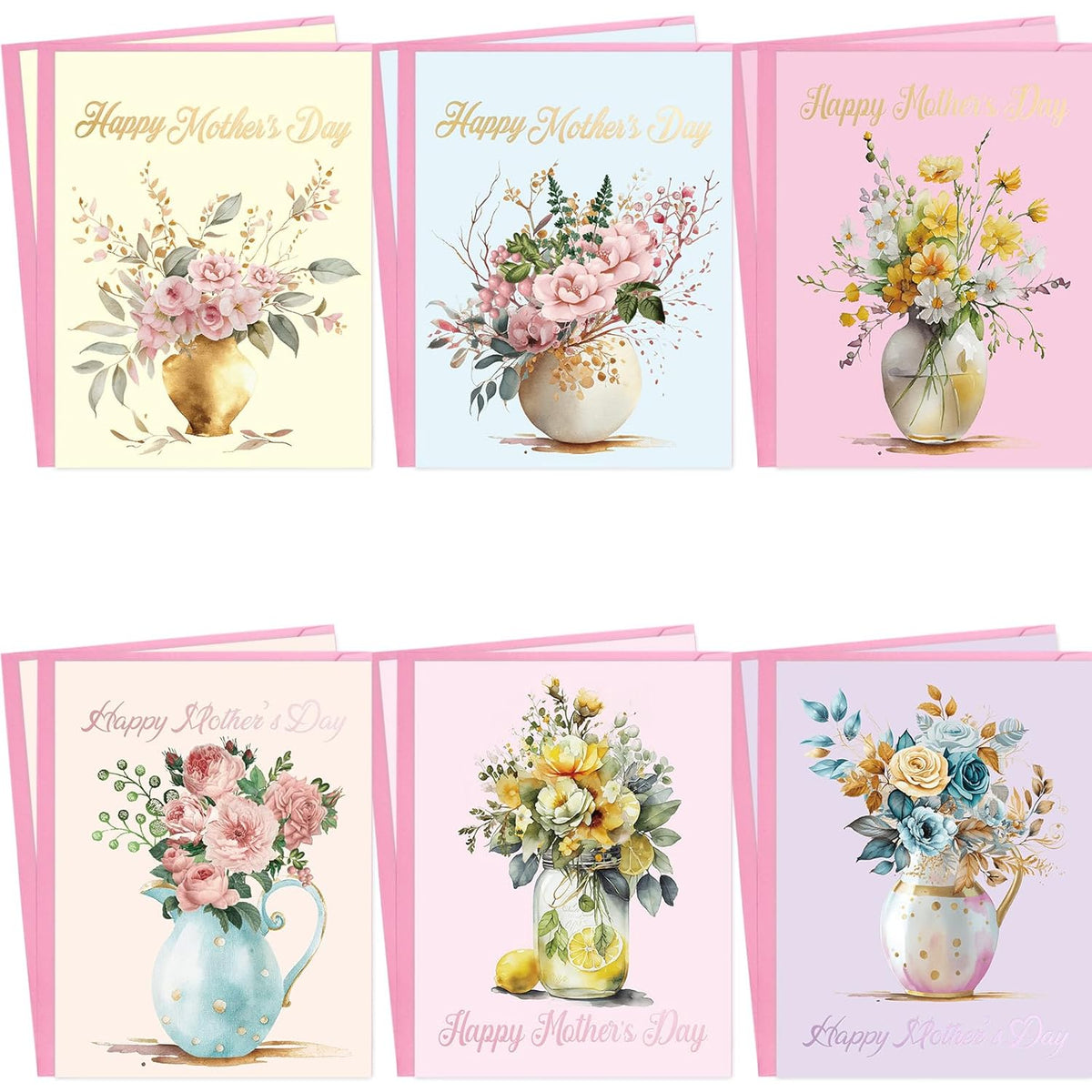 Mothers Day Cards With Envelopes 24 Pack Gold Foil Mother'S Day Floral Cards Bulk Flower Card Mother 'S Day Gift For Mom Blank Inside