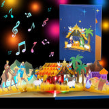 3D Pop Up Nativity Christmas Card With Music And Led Lights - Musical Religious Christmas Greeting Card With Envelope - Nativity Scene Card For Family, Church, Christians