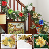 12 Pcs Poinsettia Artificial Christmas Flowers Decorations With Clips And Stems Glitter Christmas Poinsettia Decorations For Xmas Tree Ornaments Winter Party Wreath Decoration (Bright Golden)