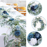 Artificial Dusty Blue Rose Garland Greenery Eucalyptus Willow Garland With Flowers Sweetheart Table Centerpieces Party Wedding Ceremony Backdrop Arch Floral Arrangement 6Ft
