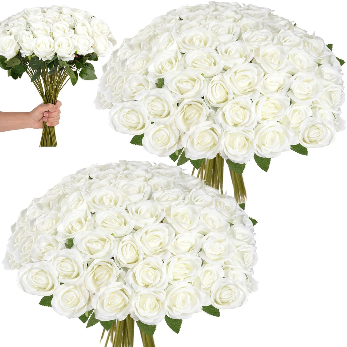 White Roses Artificial Flowers Bulk, 52Pcs Fake Roses White Flowers, Diy Silk Faux Roses Bouquet, Realistic White Faux Flowers Mohter'S Day Valentine'S Day Decor