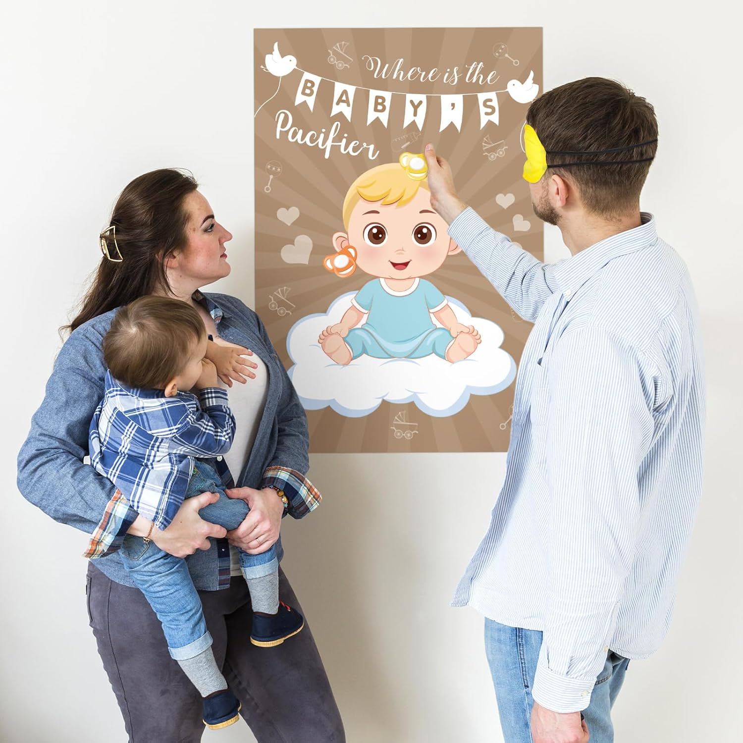 Baby Shower Game Pin The Pacifier On The Baby With 72 Pcs Pacifier Stickers, Large Baby Party Games Poster For Boys Kids Baby Shower Birthday Party Supplies