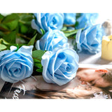 10Pcs Fake Roses Artificial Silk Flowers Faux Rose Flower Long Stems Bouquet For Arrangement Wedding Centerpiece Party Home Kitchen Decor (Sky Blue)