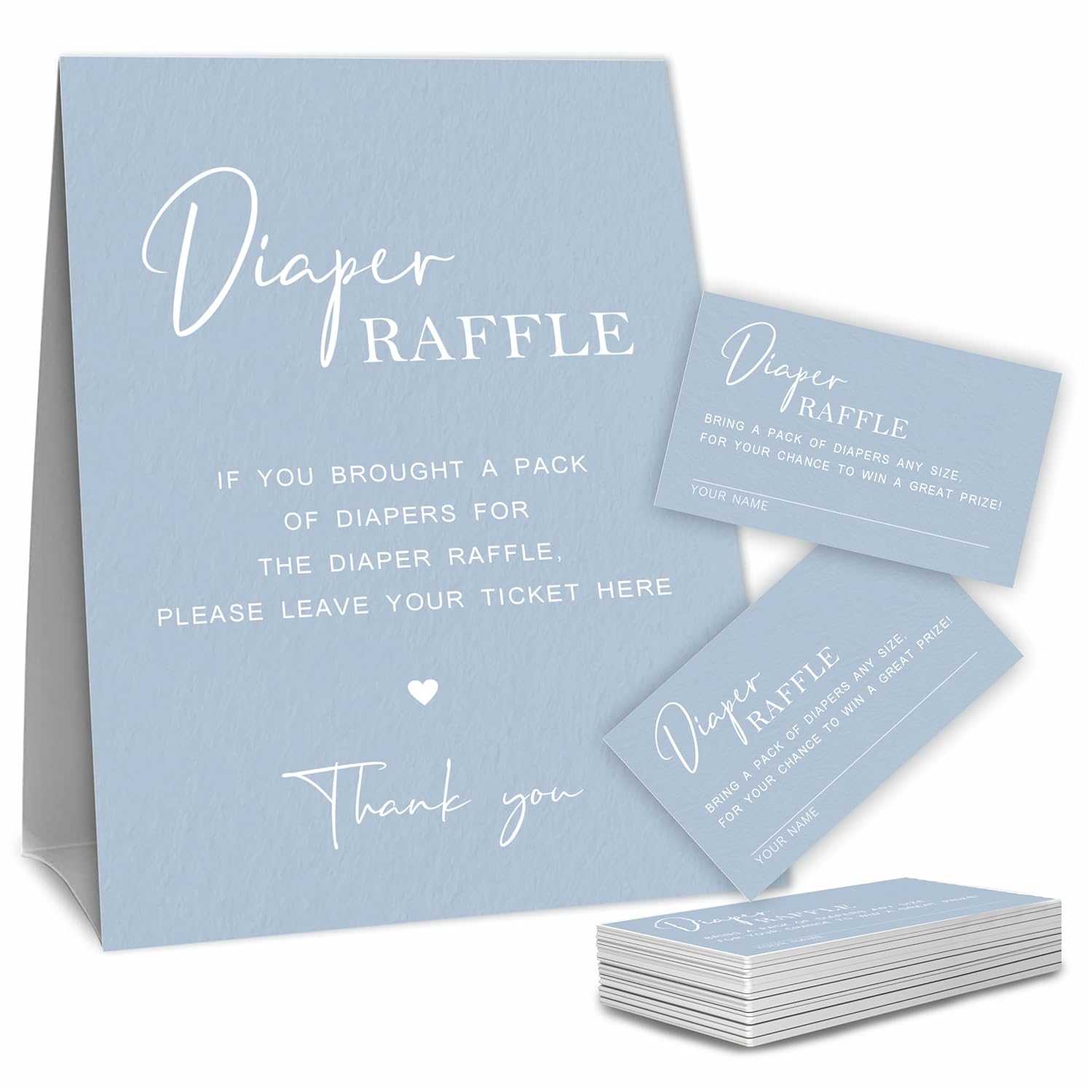 Diaper Raffle Baby Shower Game Kit- 1 Standing Sign & 50 Diaper Raffle Tickets, Klein Blue Style Diaper Raffle Game For Boys Girls, Baby Announcement, Gender Reveal Party Favor & Supplies - B03