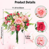 Artificial Flowers Valentine'S Day Decorations Silk Rose Bouquets With Hydrangea Faux Flowers Indoor Silk Floral Arrangements For Home Table Centerpieces Wedding Valentines Day Decor
