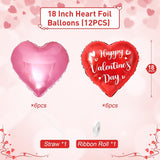 Valentines Day Heart Balloons, 18Inch Happy Red Valentines Balloons, Pink Heart Foil Balloons, 12Pcs Red Love Heart Shaped Helium Balloon For Romantic Celebrations Valentine Anniversary Party Decor