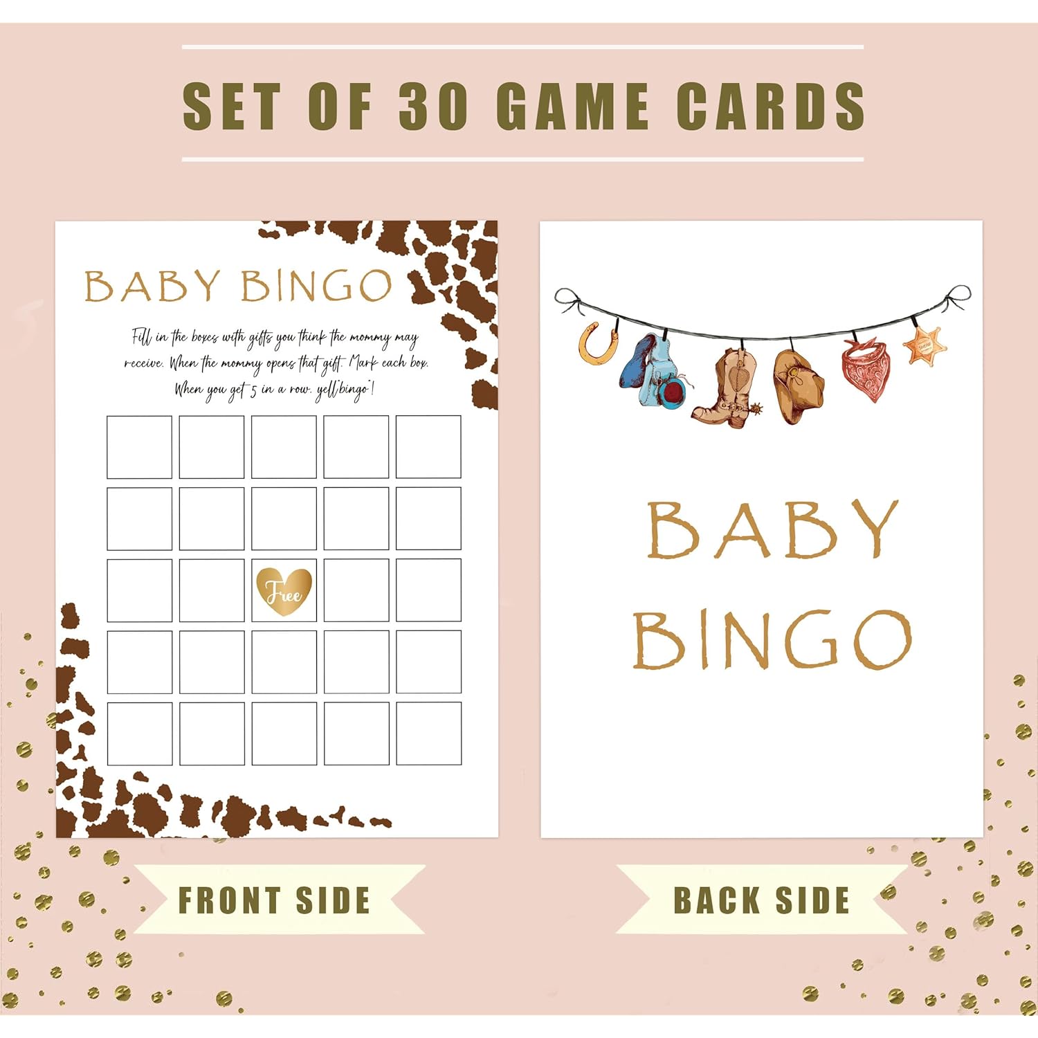 Baby Shower Games - Cowboy Baby Bingo Game For 30 Guests With Game Cards, Gender Reveal Games (24)