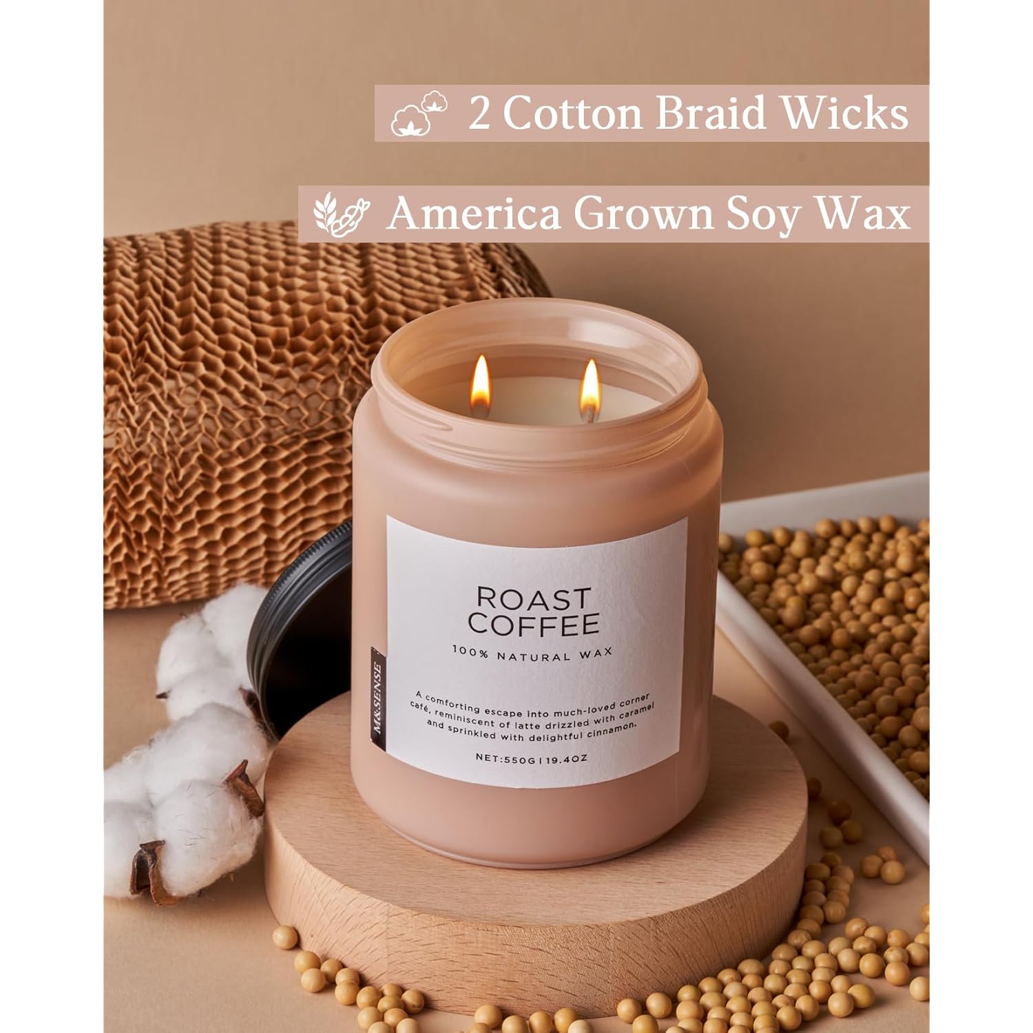 Coffee Candles Scented Strong, 2 Wick Jar Candle 19.4Oz, 110 Hours Burning Time, Organic Natural Soy Wax Candle For Bedroom Kitchen Home Decor, Housewarming Gift For Men And Women